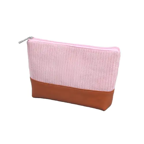 Lightweight Leather Beauty Corduroy Men's Cosmetic Bag Travel Pouch For Toiletries